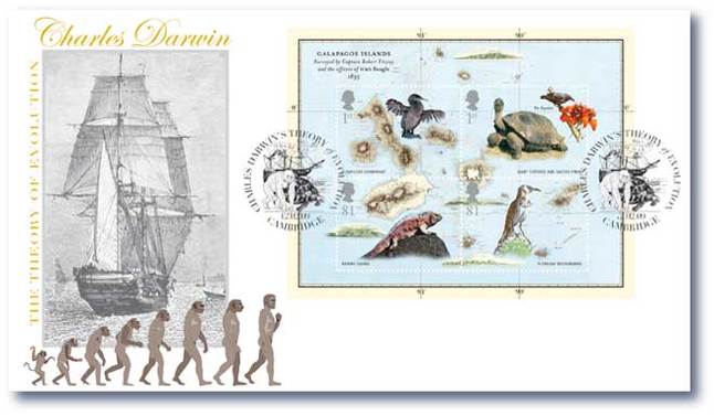 Sellos postales conmemorativos del centenario de Darwin. UK.