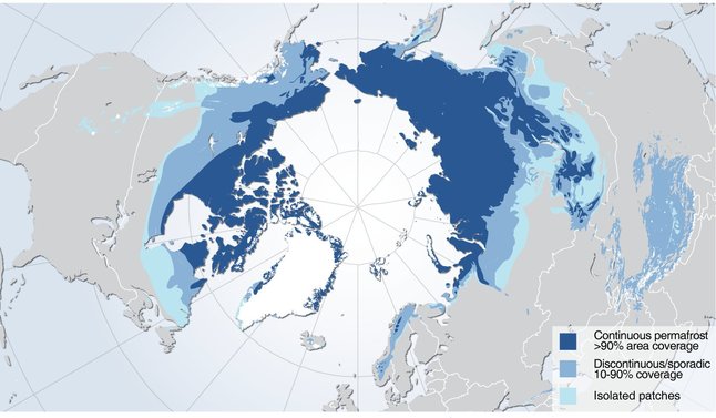 Extensión de permafrost en el hemisferio norte. UNEP.