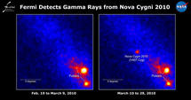 El telescopio Fermi detecta la explosión gamma de la nova. NASA/DOE/Fermi LAT Collaboration