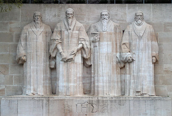 Muro de la reformadores, Ginebra. De izquierda a derecha William Farel, John Calvin, Theodore Beza y John Knox. Foto: Paul Landowski.