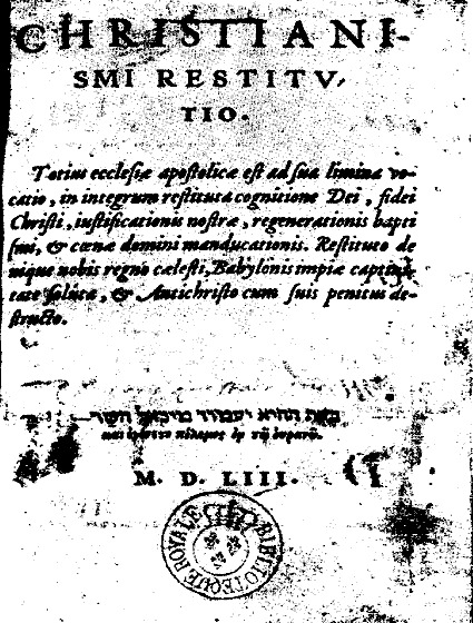 Portada de su obra Christianismi restitutio (edición de 1553)