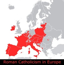 Catolicismo en Europa. Fuente: Wikimedia Commons.