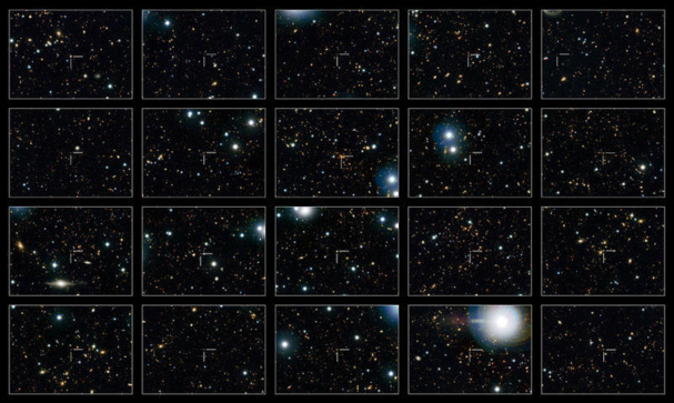 Muestra de 20 galaxias ‘apagadas’ idenfificadas por un par de rayas en cada recuadro. / COSMOS survey-Hubble