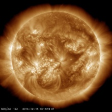   Última imagen disponible del disco solar en 193Å. Imagen: AIA/SDO. Fuente: SenMes.