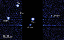 1 / 1  Plutón y sus satélites captados por el telescopio espacial Hubble. Imagen: NASA/ESA. Fuente: Sinc.