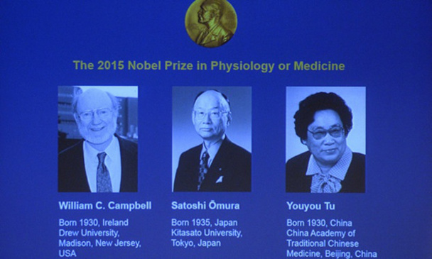 Los tres galardonados del Premio Nobel de Medicina en 2015. Fuente: SINC/Nobel Prize.