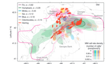 Distribución de las vocalizaciones de cetáceos y peces en un ciclo de 24 horas. Imagen: Delin Wang et al. Fuente: Universidad del Noreste.