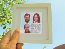 Célula solar con forma de fotografía de los investigadores de Aalto, y de código QR que enlaza con el artículo de investigación. Fuente: Universidad Aalto.