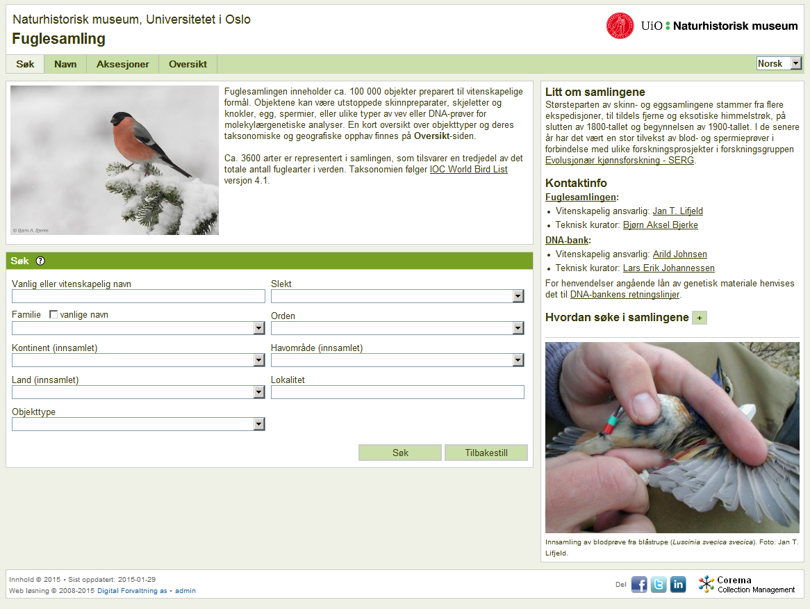 La base de datos incluye el nombre, la familia, el lugar en el que se encontró el ave y el tipo de objeto. Fuente: Universidad de Oslo.