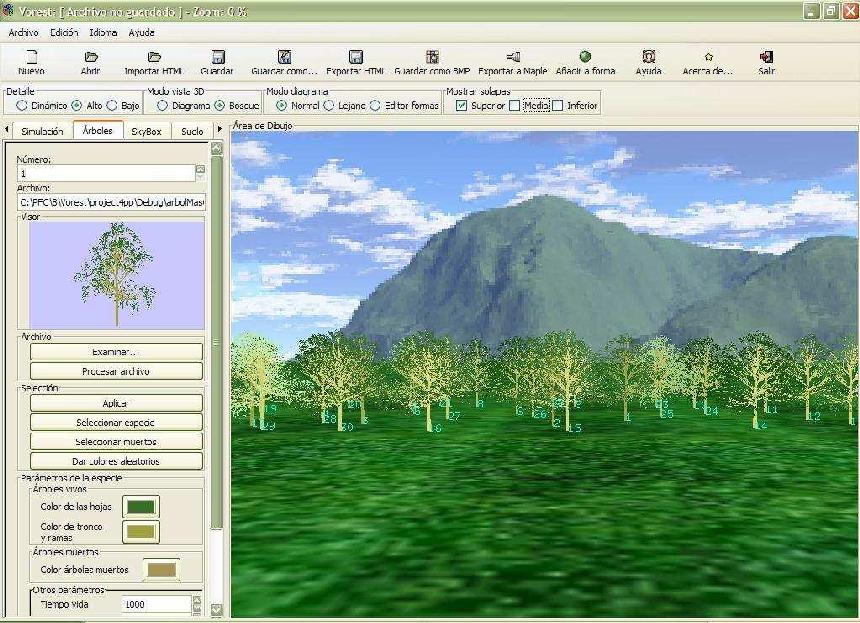 Un modelo informático simula el crecimiento de un bosque