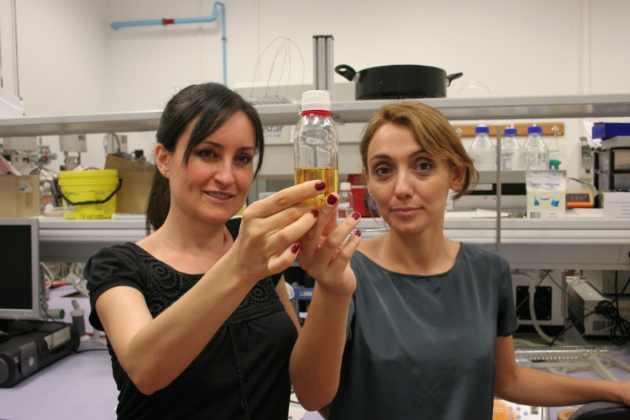 Pilar Dorado y Sara Pinzi, en su laboratorio. Fuente: UCO.