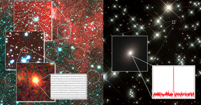 Detalles de la galaxia elíptica donde se ha detectado el radiopulso FRB 150418. Imagen: David Kaplan/Dawn Erb. Fuente: Csiro.