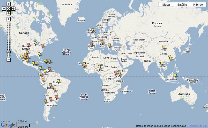 El mapa de alertas sanitarias actualizado al 14 de julio. (Healthmap)