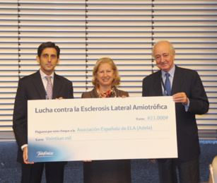 El consejero delegado de Telefónica, José María Álvarez-Pallete, la presidenta de Adela, Adriana Guevara de Bonis y el vicepresidente de Fundación Telefónica, Emilio Gilolmo